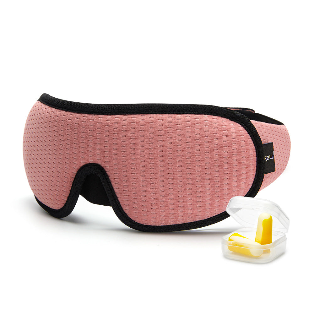 Breathable Eye Shield Travel Break Sleep Men And Women Universal with pink eye mask and yellow earplugs.