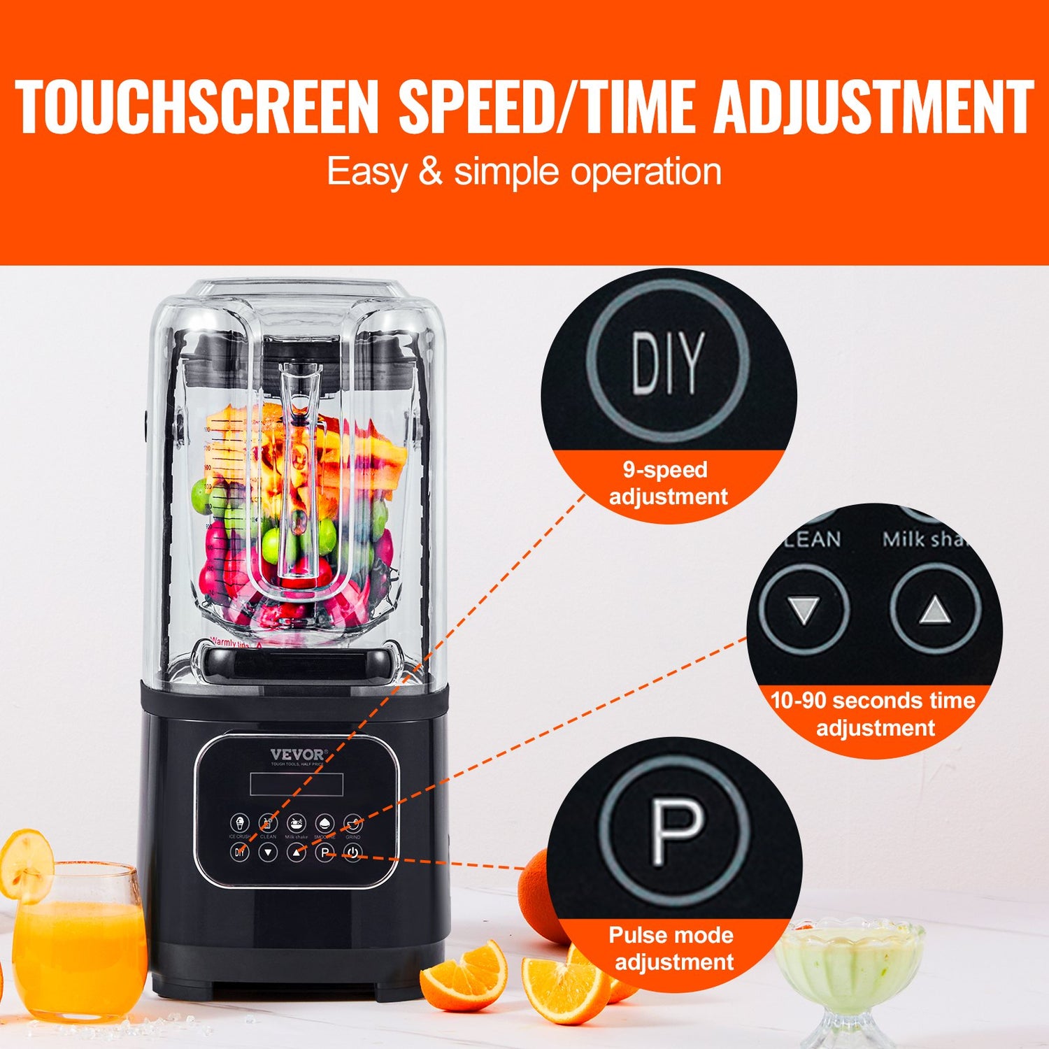 VEVOR  Blender With Shield, Blender Combo, Stainless Steel