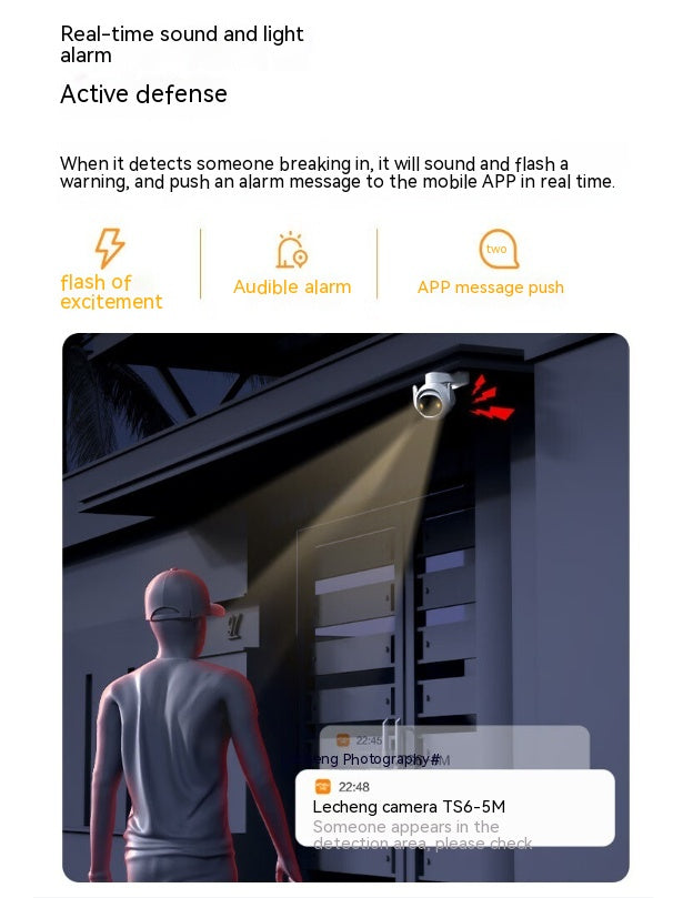5 Million Clear Outdoor Surveillance Cameras with real-time alarm features and notification system for security monitoring.
